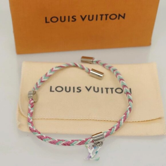 LOUIS VUITTON Brass Friend Ship Bracelet Leather Pink M6793E LV Auth 132791M - Picture 1 of 13